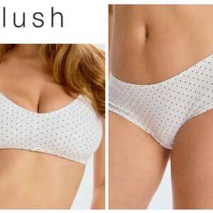 Blush Bralette and Hipster Underwear White and Black Polka Dot Set XS